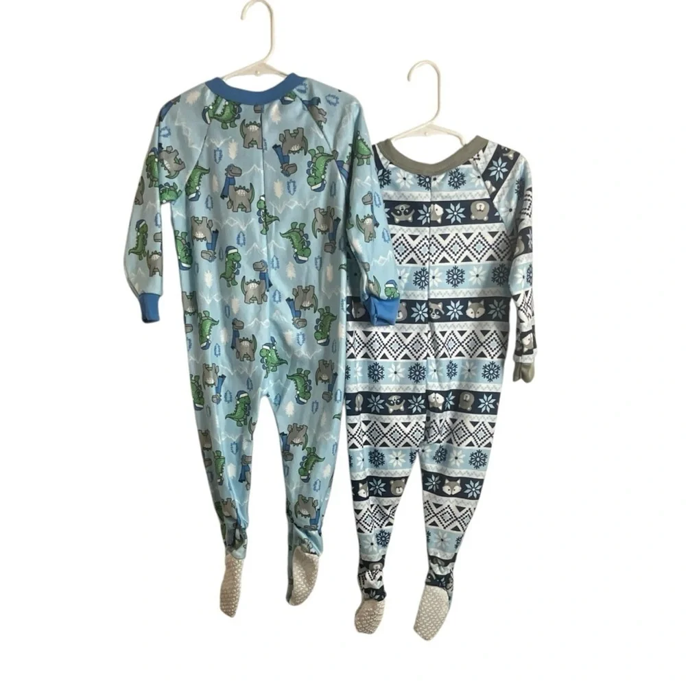 Mon Petit Toddler Two Blanket Sleepers Footies Dinosaur& Raccoon/Fox Pajamas